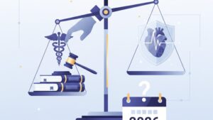 Современная иллюстрация на тему юридической ответственности врачей, правовая поддержка, консультации.